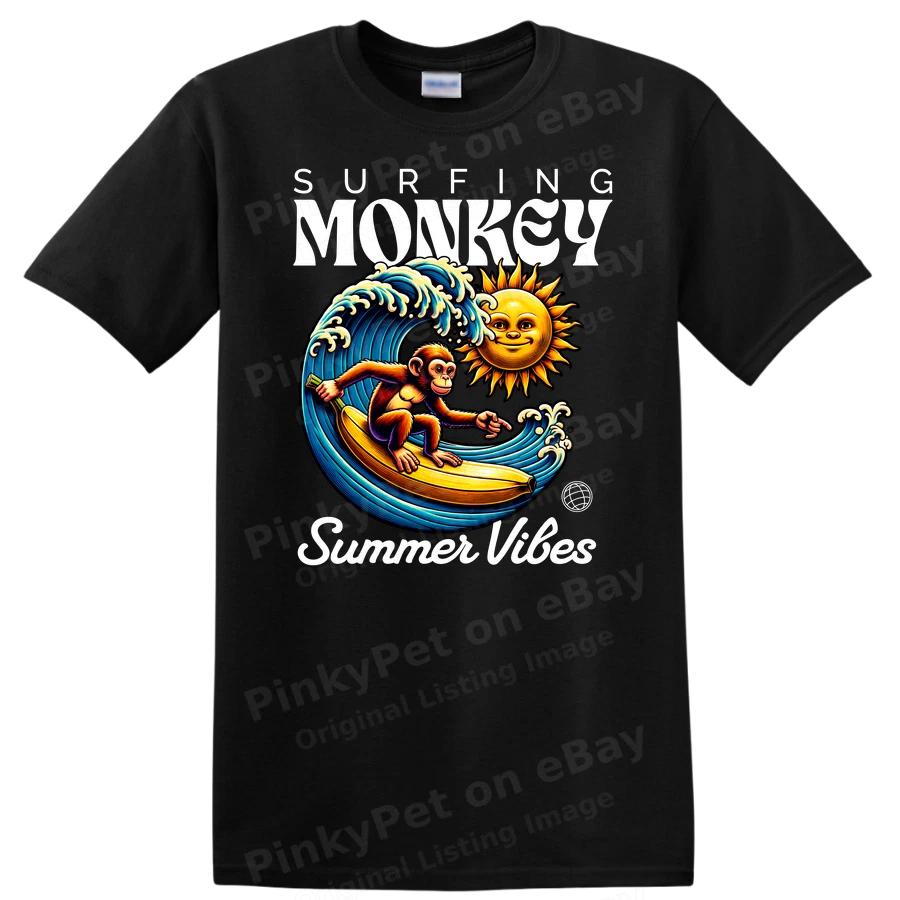 Surfing Monkey T Shirt Summer Vibes Retro Cute Fun Tee for Beach Lovers