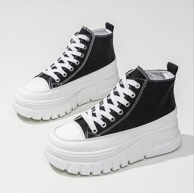 Женские высокие парусиновые туфли на шнуровке спереди на плоской подошве, модные повседневные удобные кроссовки, увеличивающие рост