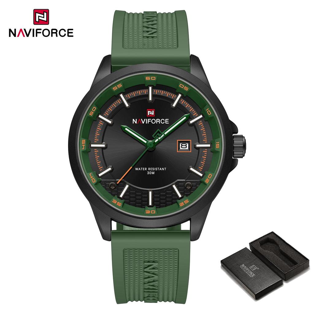 Naviforce Мужские часы кварцевые календарь светящиеся стрелки водонепроницаемый силиконовый ремешок круглый простой циферблат модные повседневные часы для мужчин NF9248T