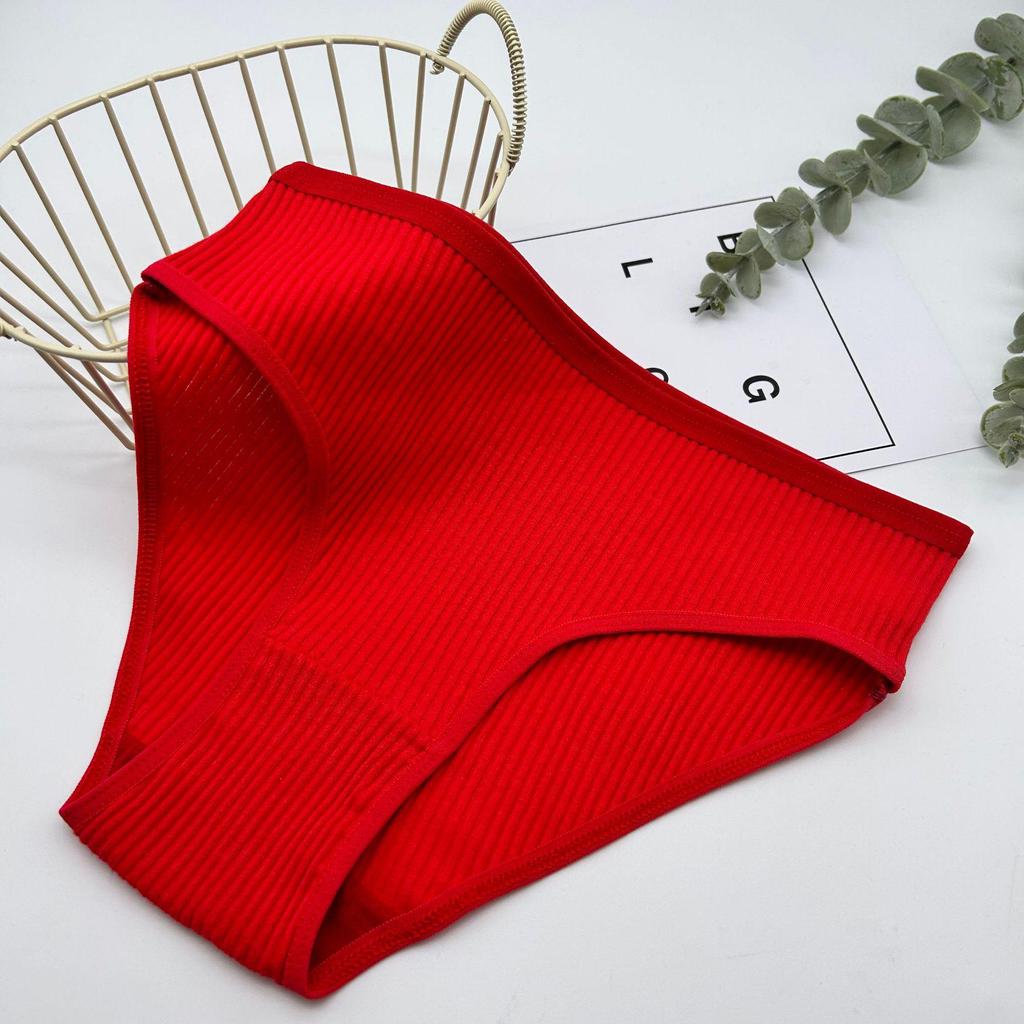 "Women's Mid-Waist Breathable Cotton Striped Briefs"