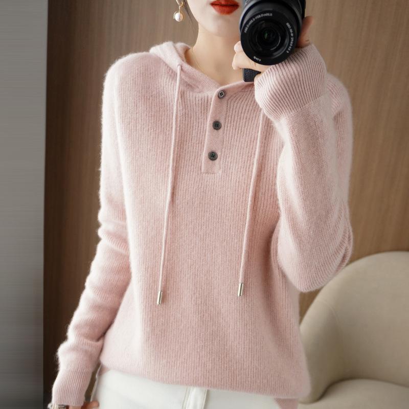 YYFS Женские модные повседневные однотонные свободные свитера с капюшоном на осень и зиму с длинным рукавом