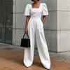 Women Square Collar Summer Short Sleeve Long Jumpsuits Rompers