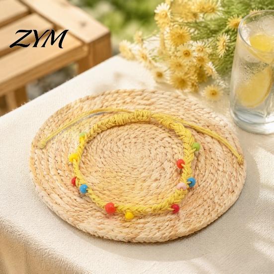 Handmade Woven Rope Wristbands Braided Bracelet for Women, Bohemian Wrist Colorful Summer Beach Accessories with Rice Beads, Adjustable Knot