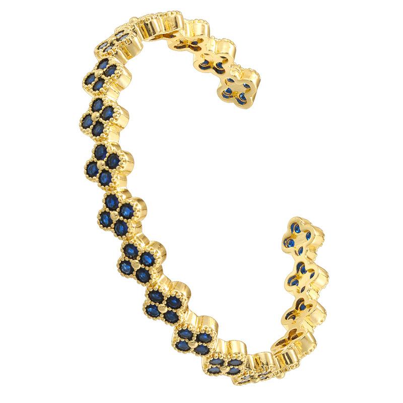 Легкая Роскошь Медь С Цветными Бриллиантами Клевер Открывающийся Регулируемый Браслет Лепесток Цветка Браслет Vl570