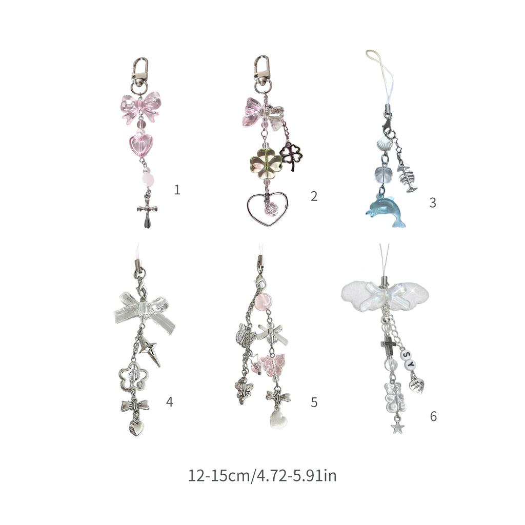 Acrylic Alloy Beaded Keychain Stylish Phone Pendant for Women Girls Elegant Keyring Gift Fashionable Bag Accessory