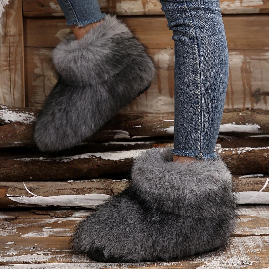 Модные зимние женские пушистые сапоги из искусственного меха лисы, женские плюшевые теплые зимние сапоги, роскошная обувь для девочек, меховые сапоги из модной зимней обуви