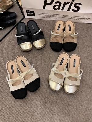 Баотоу полутапочки женские летние 2025 новые на плоской подошве повседневные для беременных ленивые французский сказочный ветер нежные тапочки