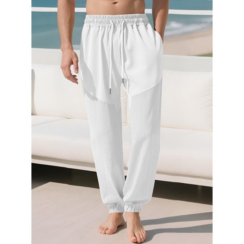 Льняные брюки на кулиске летние свободные домашняя одежда удобные дышащие тонкие спортивные повседневные брюки мужские