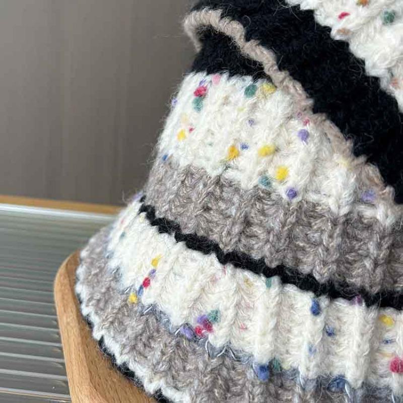Women S Knit Bucket Hat Large Head Circumference Warm Striped Autumn Winter Hat