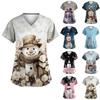 Women's Christmas Printed  Uniform Work Uniform V Neck Pocket Protective Uniform