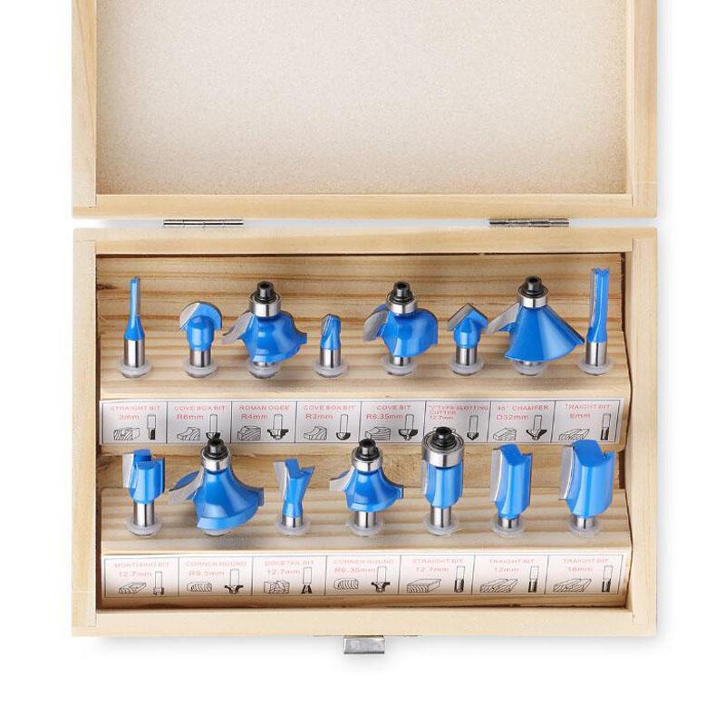 Набор из 15 шт. фрезерных фрез с хвостовиком 6,35 мм, прямая фреза для обработки дерева, твердосплавные фрезы для резки, деревообработки