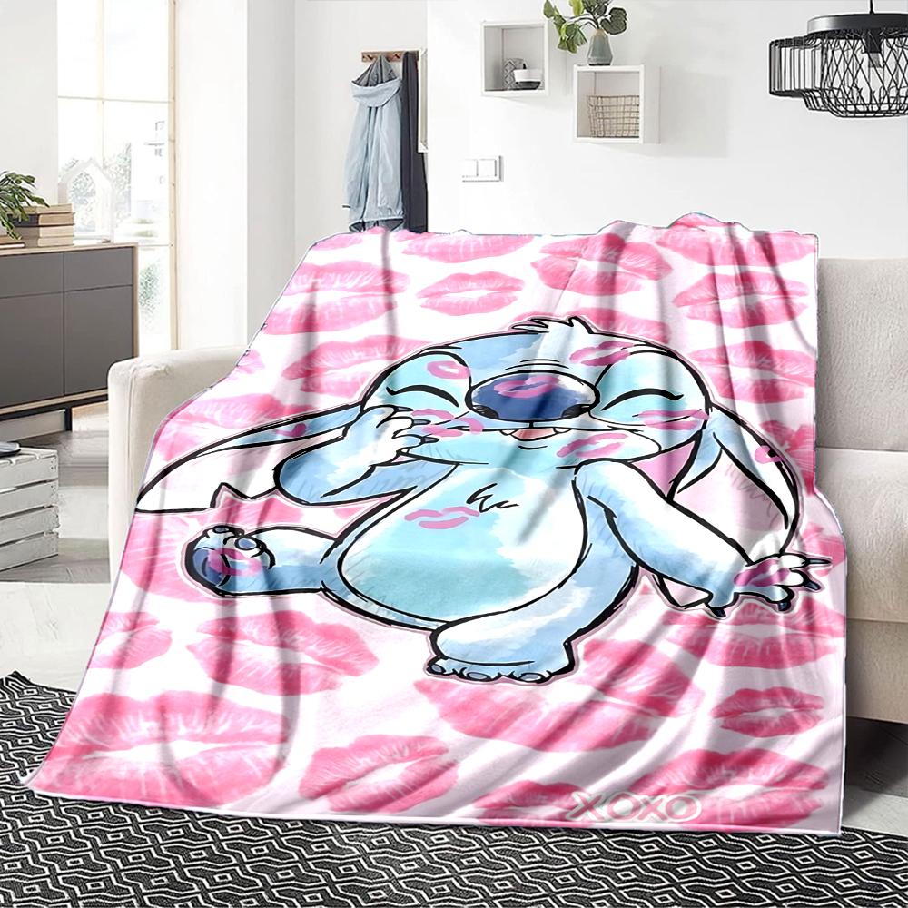 Lilo Stitch Kisses Flannel blanket, soft and warm, suitable for beds and sofas, all seasons, portable travel blanket. 0730109