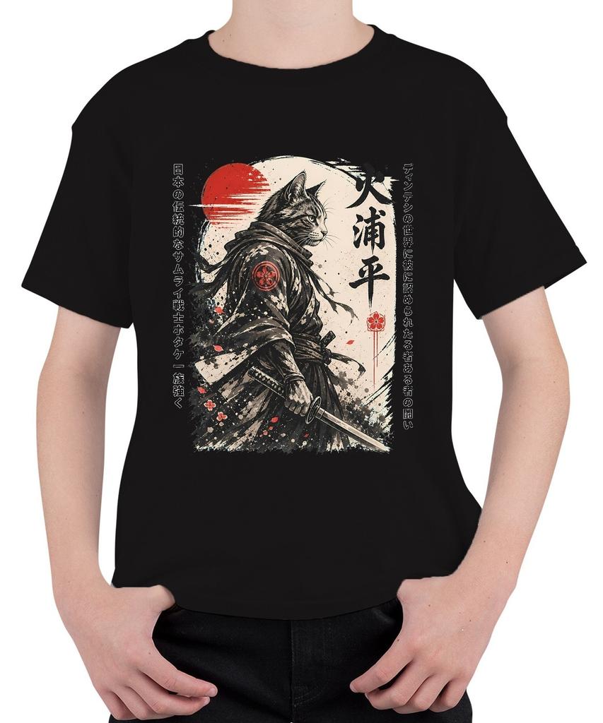 Samurai Cat Katana Japanese Warrior Ninja Sakura Japan Ronin Kids T-Shirt