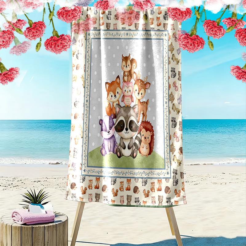 Cute Animal Puzzle Print Beach Towel, Large Soft Quick Dry Towel for Beach Camping Swimming