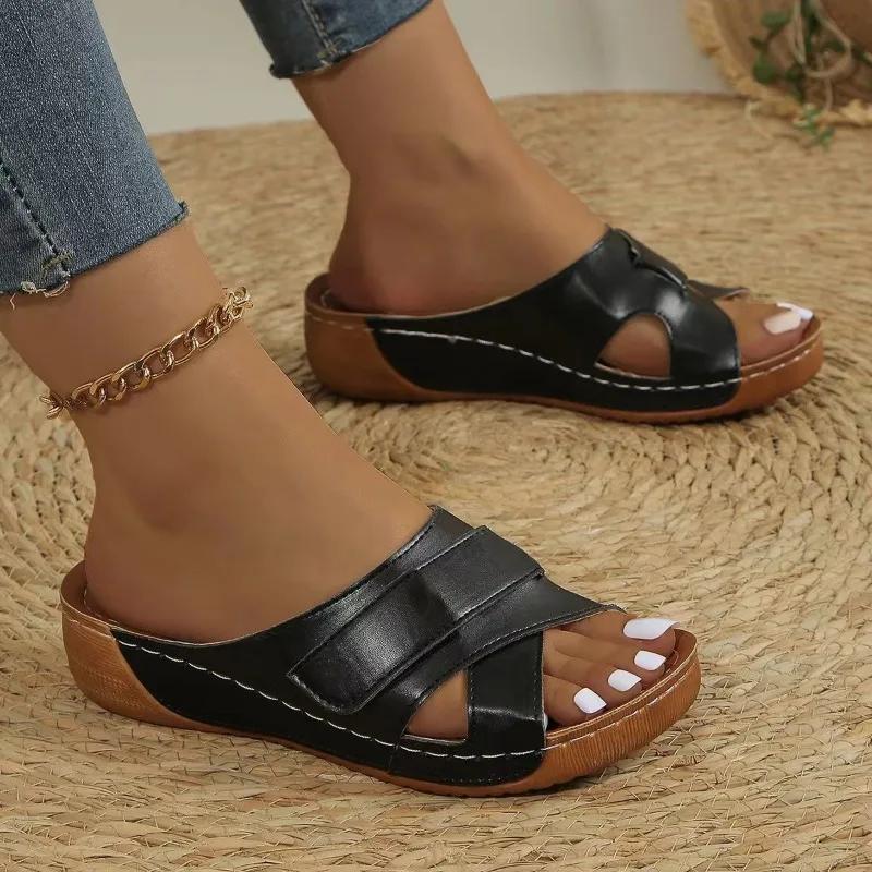 Women's Summer New Classic Solid Color Thick-soled Wedge Sandals Daily Comfortable Shopping Vacation Beach Flip-Flops for Women