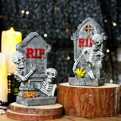 Хэллоуин Статуя Надгробного Камня Украшение Жуткая Смола RIP Скелет Надгробная Плита Фигурка для Хэллоуина