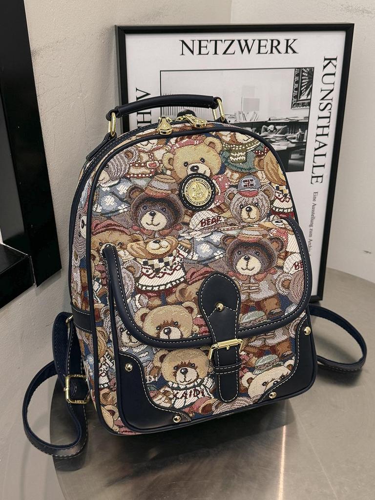 Hello Kitty Women's Cute Bear Backpack - 2025 Street Fashion Cartoon Style