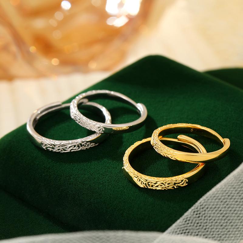 Weilan Heartbeat Кольца из серебра 925 пробы с нерегулярной текстурой для пар - Уникальный дизайн в виде баньянового дерева