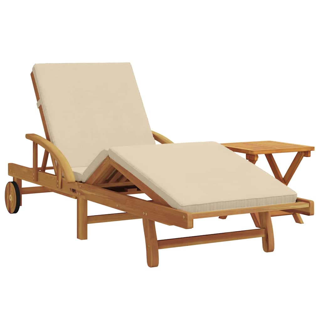 Sun Lounger 2 pcs Beige Solid Acacia Wood