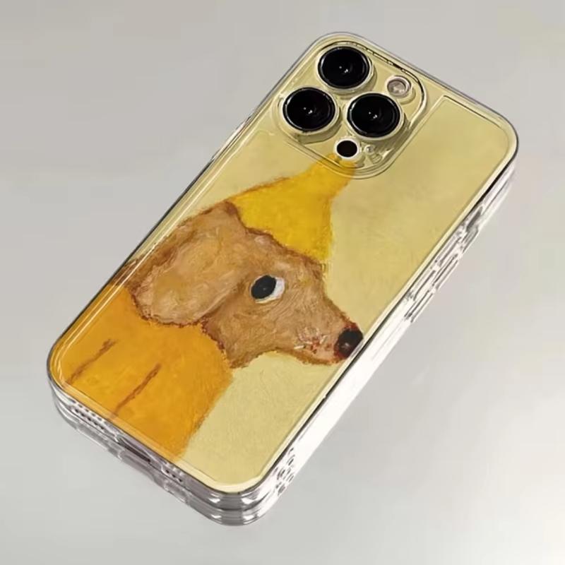 Масляная живопись Желтая собака Черная кошка Чехол для телефона Для iPhone 17 Air 16 e 15 14 13 12 11 Pro Max Plus Mini SE 2020 2022 Силиконовый чехол
