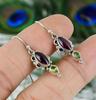 Natural Garnet & Peridot Earring ,925 Sterling Silver Earrings , Handmade Silver Earrings ,Two Gemstone ,Teardrop Dangle Silver Earring,