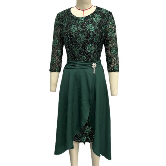 2 шт./компл., женское платье для выпускного вечера, комплект с юбкой, ажурное кружевное платье с рюшами и подолом, высокая талия, круглый вырез, рукав три четверти, длина до щиколотки, банкетное платье макси