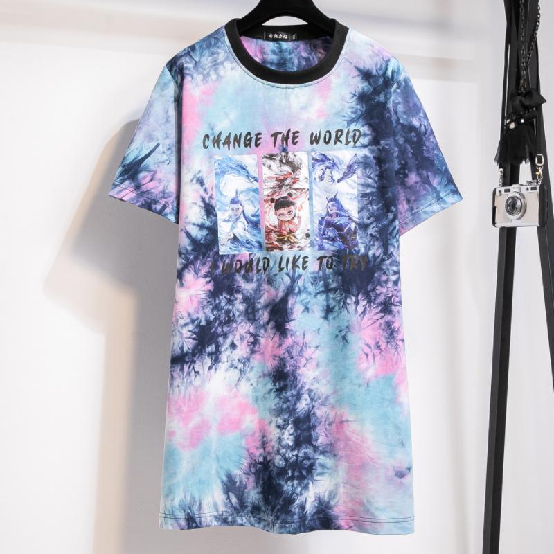 Плюс Размер Женский Летний Новый Свободный Круглый Вырез Короткие Рукава Топ