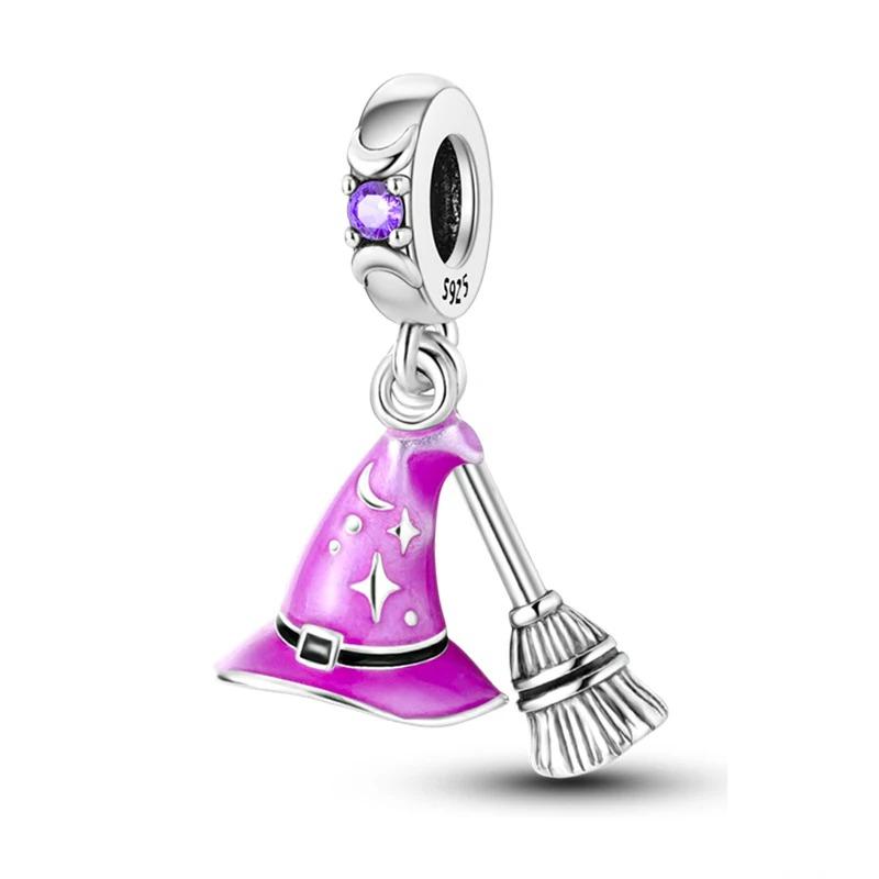 New Copper Purple Murano Bead Pansy Flower Dangle Charm Fit Original Brand Bracelet And Necklace Jewelry Gift