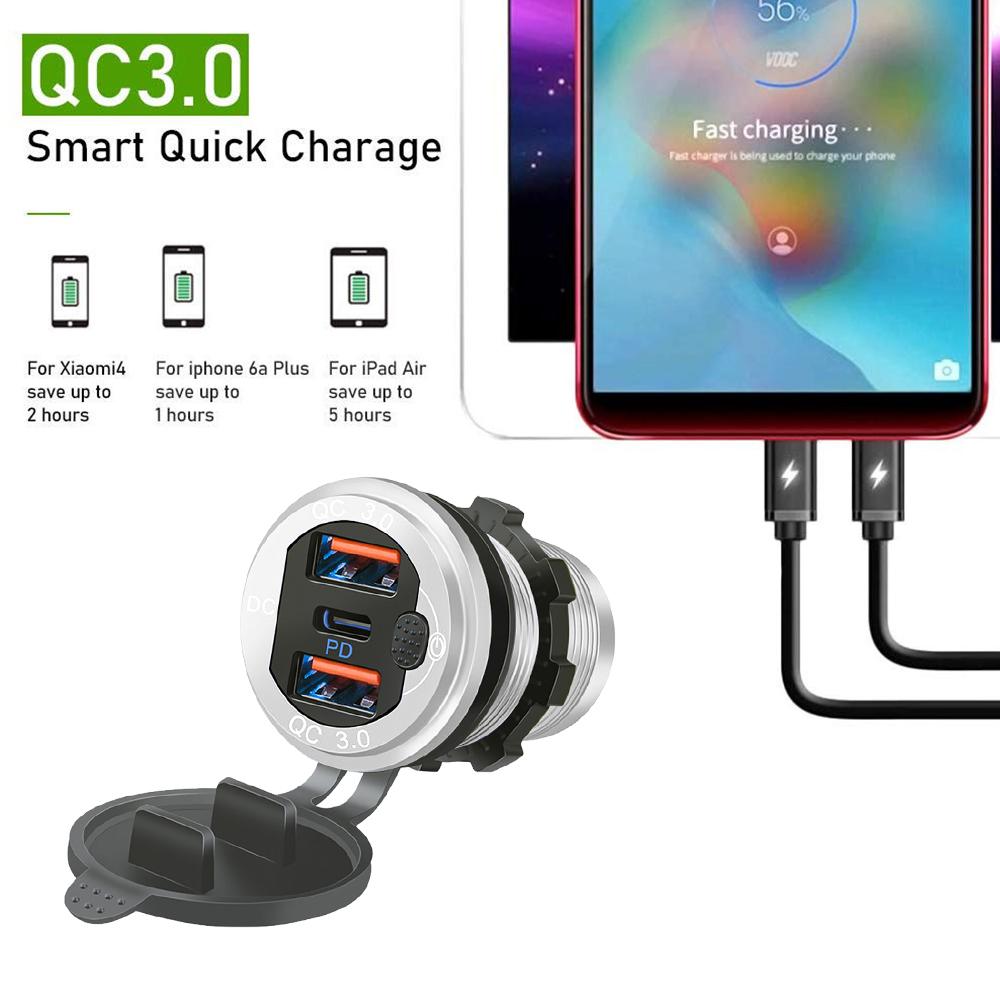 12 В/24 В USB Type-C Несколько автомобильных зарядных гнезд PD3.0 и порты QC3.0 Водонепроницаемый с сенсорным переключателем Быстрая зарядка Автомобильный мото-адаптер
