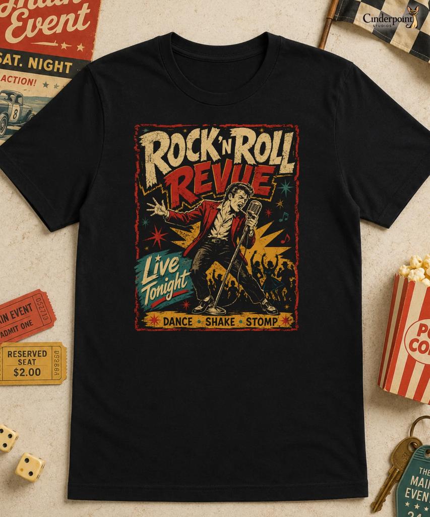 Rock ’N Roll Revue T-Shirt 1950s Concert Vintage Music Poster Graphic Tee XS-5XL