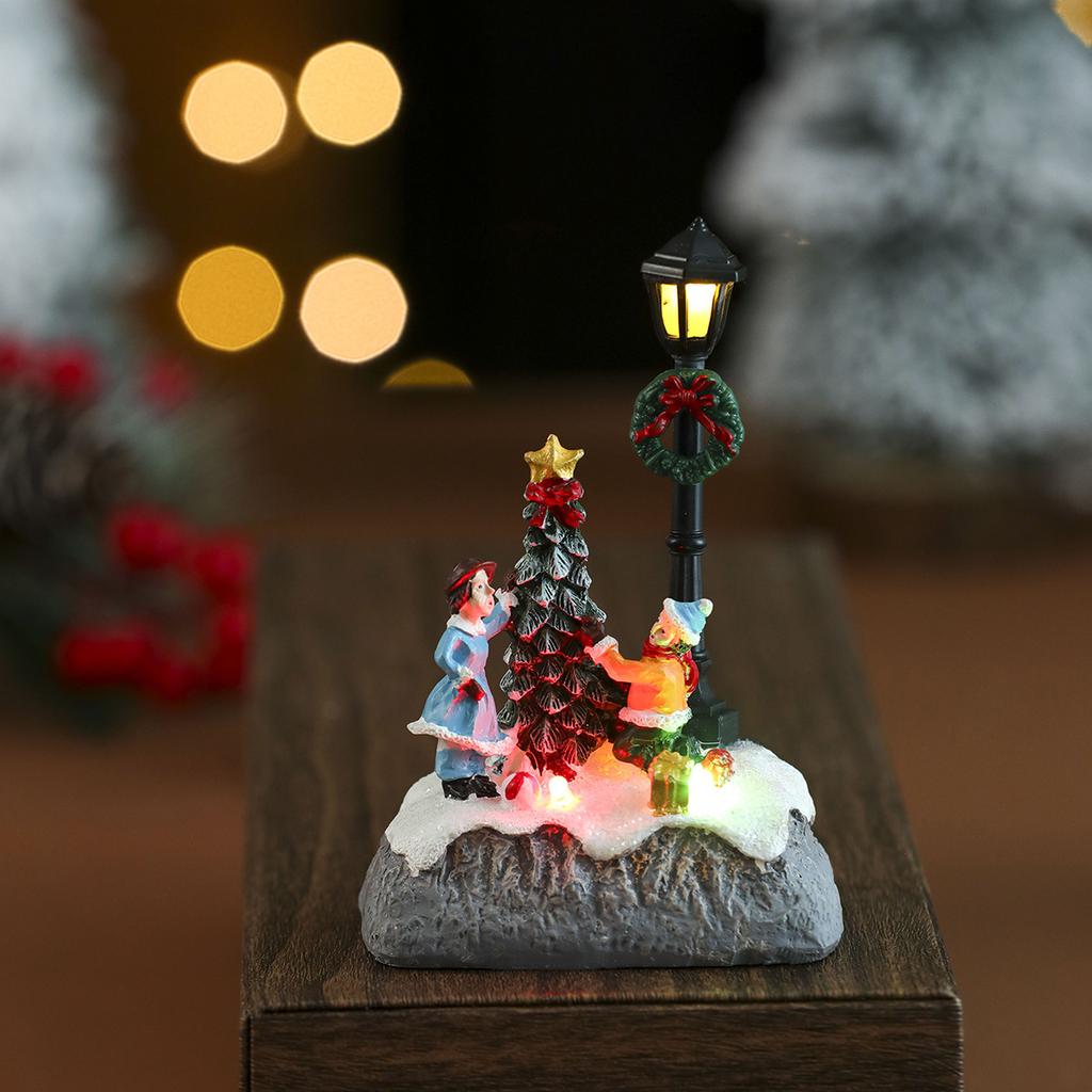 LED Village Ornaments Christmas Microlandscape Resin Glowing Figurines Decoration Snow View Holiday Gift