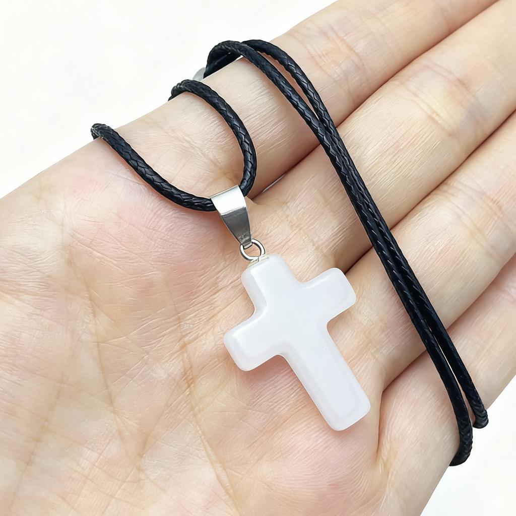Y2K Red Glass Cross Pendant Rope Chain Necklace For Women Men  Aesthetic Jewelry Accessories