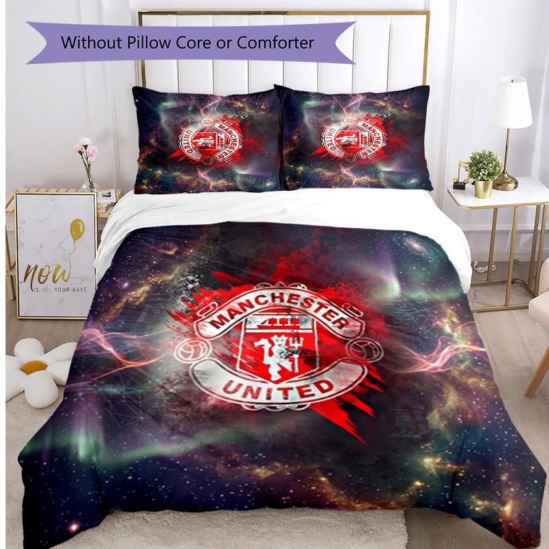 Manchester United Pattern Printed 3PCS Bedding Set Soft Skin-Friendly Washable Duvet Cover & Pillowcases Set All Season Bedroom