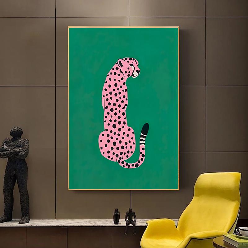 Pink Gold Leopard Green Posters and Prints Canvas Paintings Animal Wall Art Pictures for Modern Living Room Wall Decoration