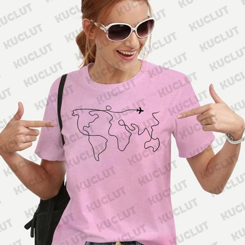Дорожные футболки для женщин Топы Приключения Карта мира для путешествий Футболки для путешествий Унисекс одежда Одежда для путешественников Футболка с коротким рукавом Femme