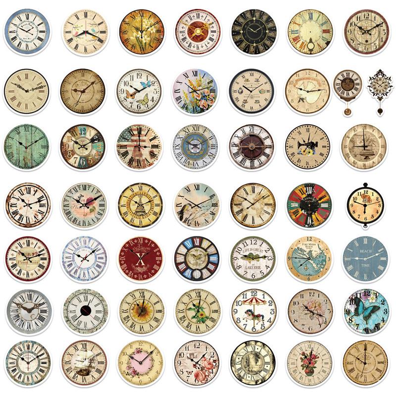 50 шт., винтажные ностальгические часы, декоративные наклейки, водонепроницаемые ПВХ, чемодан для ноутбука, холодильник, скейтборд, декоративные наклейки