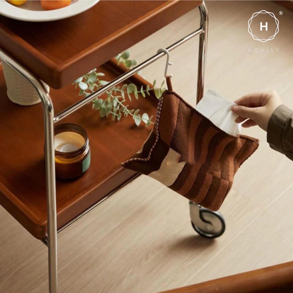 Homlly Bisii Mid-Century Rectangular Rolling Serving Cart Trolley