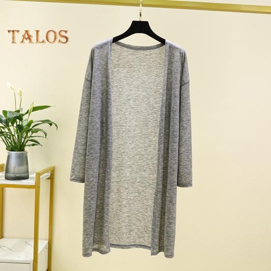 Женское повседневное пальто без воротника с длинным рукавом и открытой строчкой, кардиган средней длины, однотонное тонкое солнцезащитное пальто