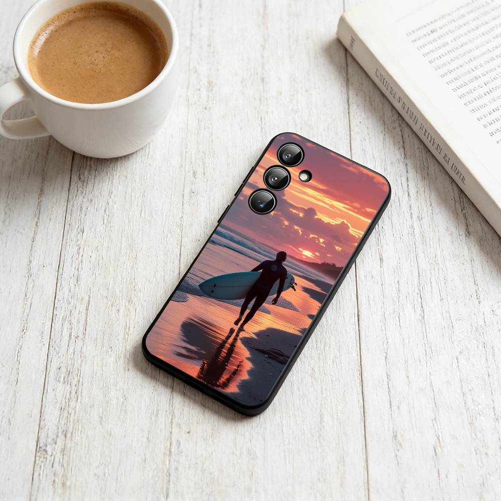 S-Surfing Phone Case Black Silicone Soft For Samsung Galaxy A73,A72,A71,A70,A53,A52,A51