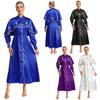 Women Church Choir Robe Metallic Trim Stand Collar Long Sleeve Button Front Loose Fit Performance Gown