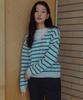LAMINEZ Mono Stripe V-Neck Knit - Blue