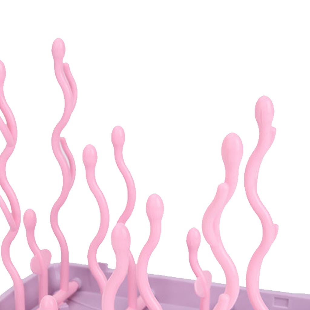 Baby Bottle Drying Rack PP Safe Foldable Portable Baby Bottle Countertop Drain Rack Pink