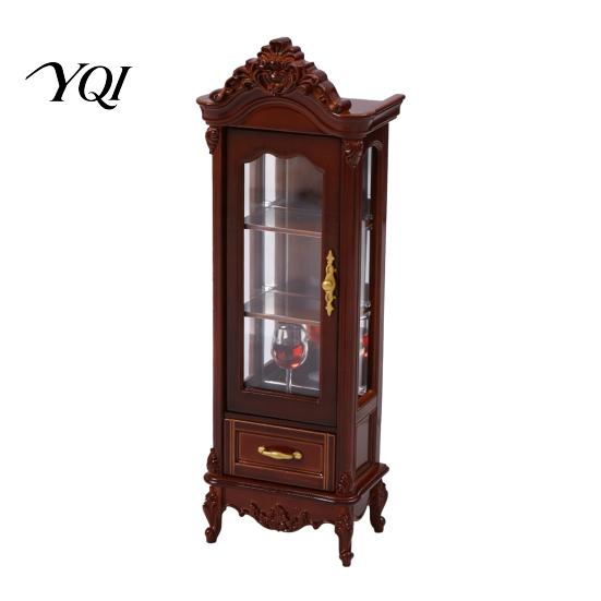 1/12 Scale Doll Mansion Furniture Miniature Curio Cabinet, Mini Wine Wooden Tiny Display Cabinet with Diorama Decoration Pieces Drawer, Vintage