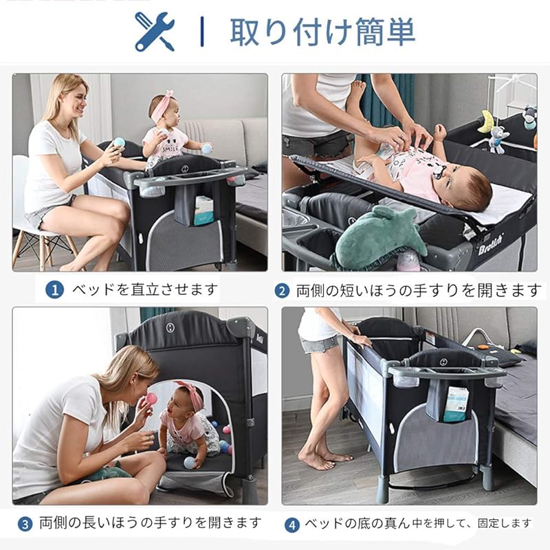 Wondc Crib Play Yard Baby Folding Playpen Compact Mini Crib Newborn Baby Bed Easy To Carry Co-sleeping Bed Cradle with Mattress With Casters, Fixing