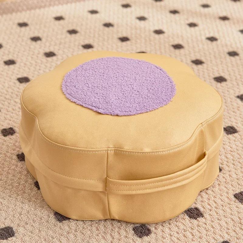 Чехол для пуфа Comfort из овечьей шерсти/кожи PU с переносной ручкой, японский пуф, напольная подушка для сиденья (БЕЗ внутреннего наполнения)
