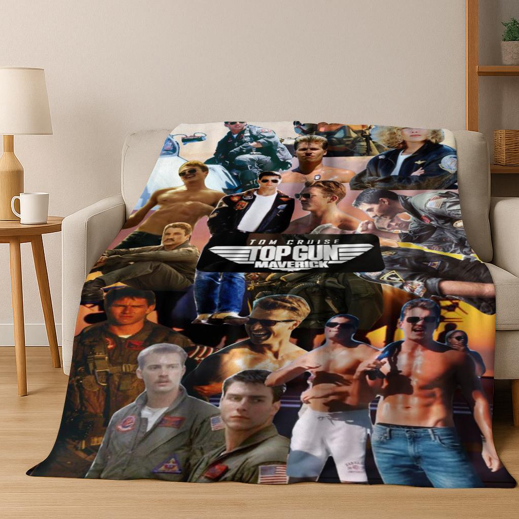 Плед Фланелевый 'Top Gun' с Томом Крузом и Истребителем, Уютный Мягкий Плед для Дома, Спальни, Кровати, Дивана, Пикника, Офиса