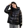 Black gold down jacket women's short Korean version women's winter clothing hooded duck down Pinghu high charging capacity