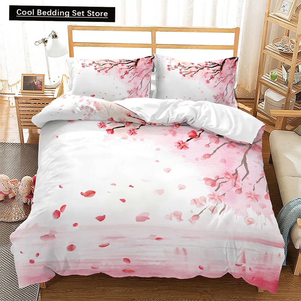 Pink Floral Duvet Cover Japanese Cherry Blossoms Theme Bedding Set Spring Romantic Quilt Cover For Girl Microfiber Bedspread