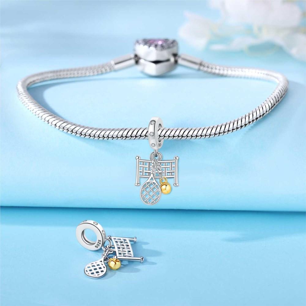 925 Silver Tennis Pendant Bracelet Charms for Women Fine Jewelry DIY Party Beads Gifts Accessories