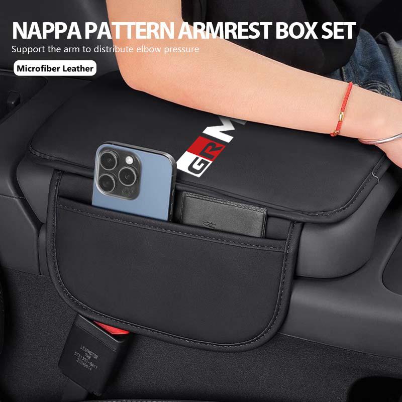 Leather Car Armrest Box Pad Central Arm Rest Storage Pocket Protective Cover For Toyota GRsport Hilux Aygo Yaris Corolla Rav4 FF7